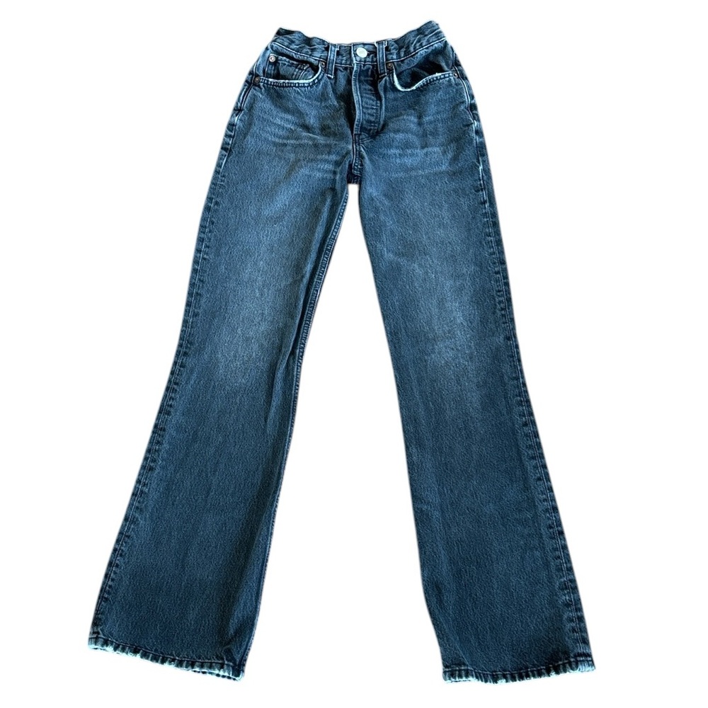 Re/Done Black Denim Flare Leg Buttonfly Jeans Size 23 Color‎ Broken In Black